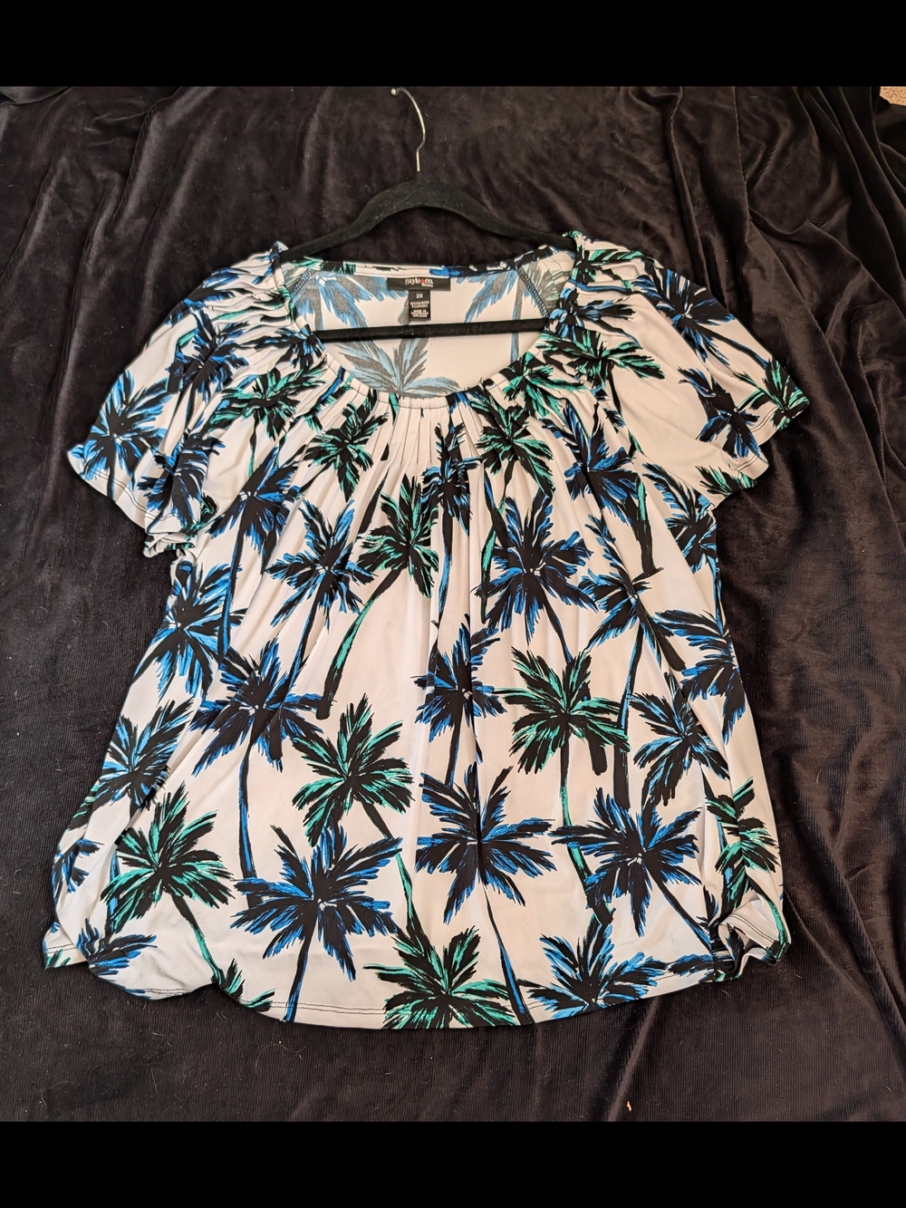 Style & Co. Scoop-Neck Palm Print Blouse in Blue & Green